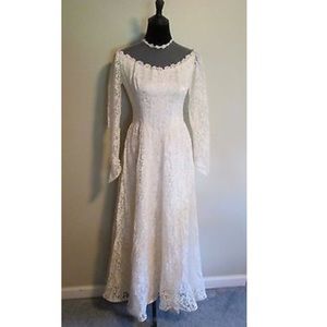 Vintage 50s Lace & Satin Wedding Gown Long Sleeve